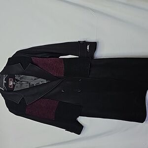 NWOT Stephanie Matthew's Petite 100% merino wool w/ scarf black trench coat 6 P